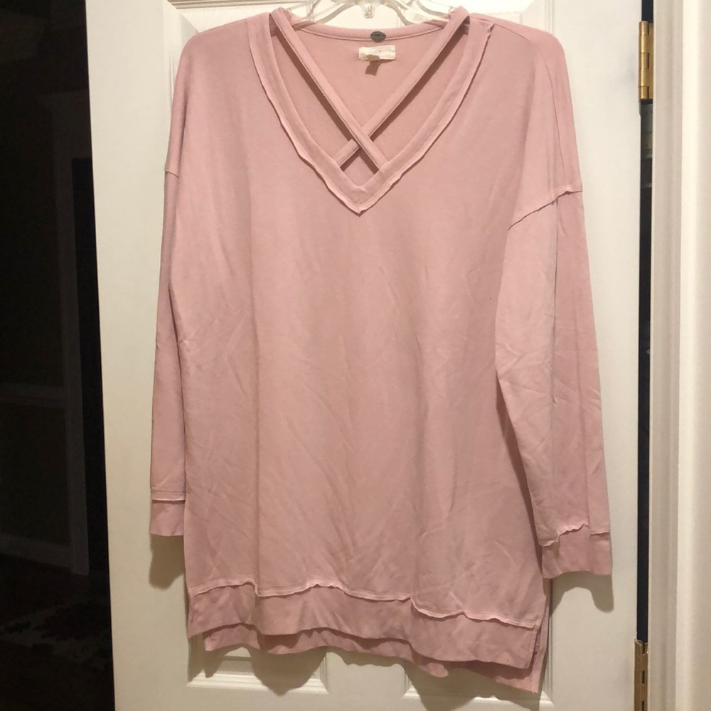 Soft Pink Criss Cross Long Sweater